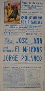 CARTEL PLAZA DE TOROS DE VISTA ALEGRE MADRID, 19 septiembre 1976