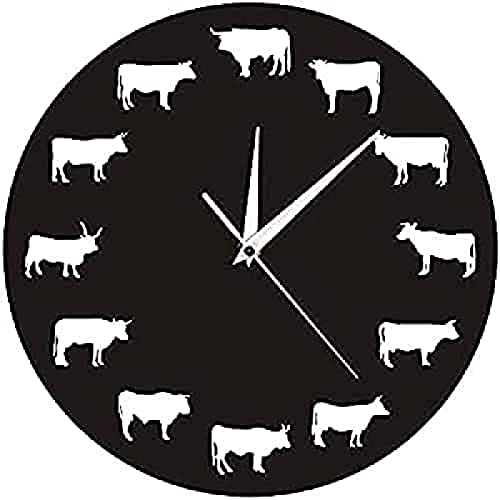 EXPELZ Reloj de Pared sin Sonido de tictac, Silueta de Bisonte Moderno, Granja, Animales de Granja, Vaca de montaña, Toro, búfalo, guardería, decoración de Pared, Relojes de Tiempo Colgantes