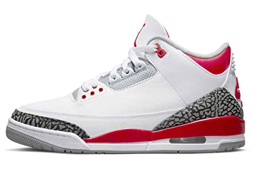 Jordan Air Jordan 3 Retro - Tenis de piel sintética para hombre, Blanco/Rojo Fuego-cemento Gris-bla, 42.5 EU
