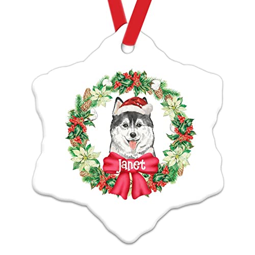 Nombre personalizado Corona de Navidad Perro Adornos de Navidad para árbol Toro Perro Árbol de Navidad Decoración Recuerdo Perro con Santa Sombrero Novedad Cerámica Adorno de Navidad Invierno