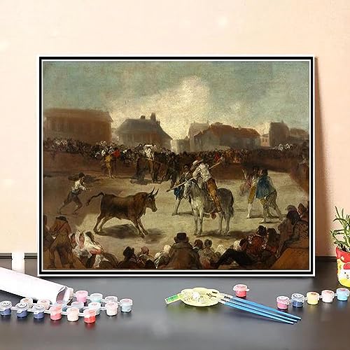 Diy Kit De Pintura Por Números Para Adultos Pintura De Francisco Goya Una Corrida De Toros De Pueblo Lienzos Para Pintar Con Dibujo 20X30Cm