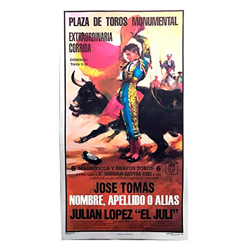 Cartel de toros con un nombre personalizable - J. Tomás/El Juli - Capote, es de papel va en tubo de carton y NO ENMARCADO
