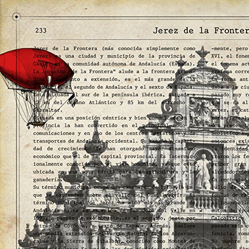 Nacnic Lámina Ciudad de Jerez. Estilo Vintage. Ilustración, fotografía y Collage con la Historia DE Jerez DE LA Frontera. Poster tamaño A4 Impreso en Papel